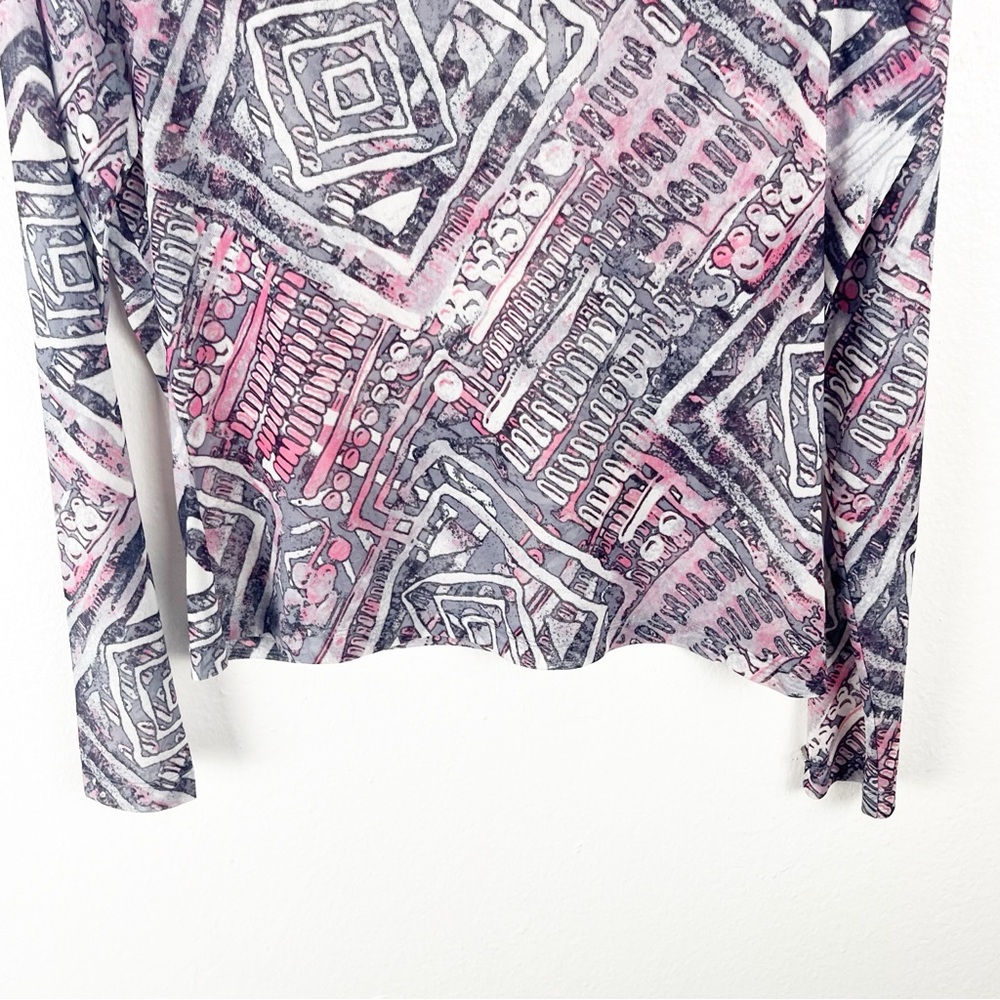 ST. JOHN Sport Mesh Sheer Abstract Print Long Sleeves High Neck Top Size Small - Picture 8 of 8
